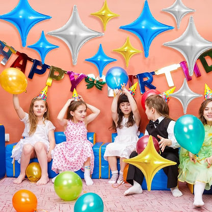 Blue Gold Silver Balloons, 26Inch and 10Inch Blue Silver Gold Quadrangle Helium - Image 5