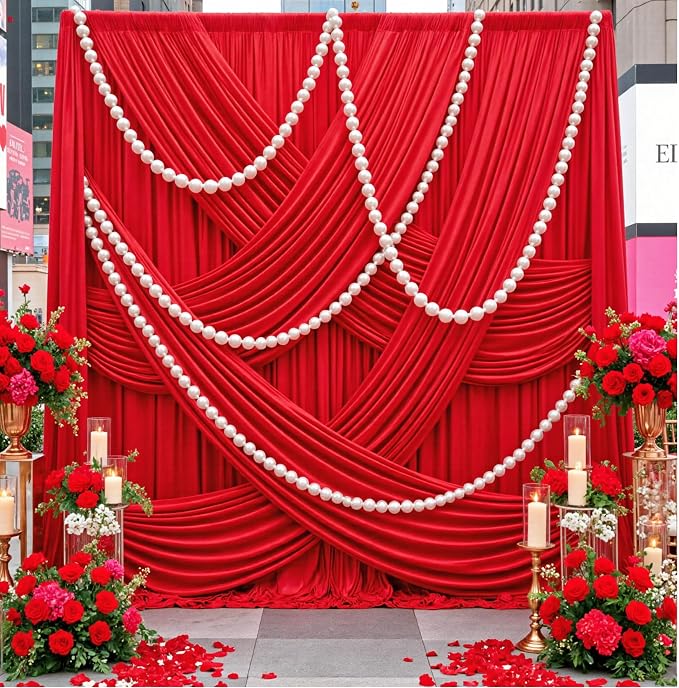 10ft×12ft Red Backdrop Curtain for Wedding Parties, 2 Panels Wrinkle Free - Image 2