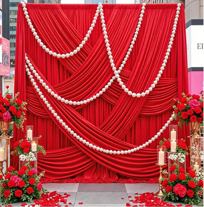 10ft×12ft Red Backdrop Curtain for Wedding Parties, 2 Panels Wrinkle Free - Image 2