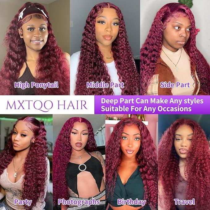 26 Inch 99J Burgundy Lace Front Wigs Human Hair Deep Wave 13x6 HD Lace Front Wigs Pre Plucked with Baby Hair Wet and Wavy Human Hair Wig 200% Density Deep Curly Frontal Wigs for Black Women