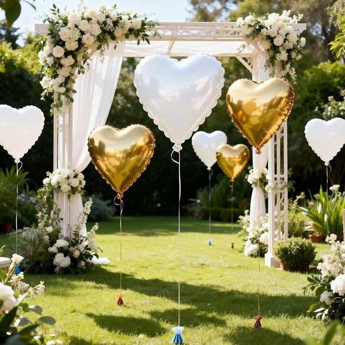 Gold White Heart Balloons - Image 7