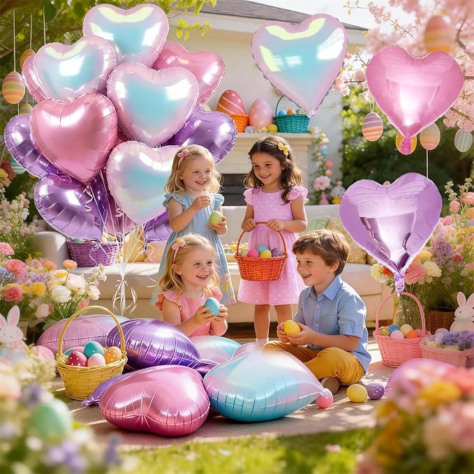 Pink Purple Iridescent Heart Balloons - Image 3