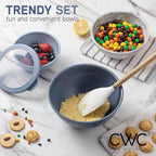 COOK WITH COLOR Mixing Bowls with TPR Lids - 12 Piece Plastic Nesting Bowls Set includes 6 Prep Bowls and 6 Lids, Microwave Safe Mixing Bowl Set (Blue and White)