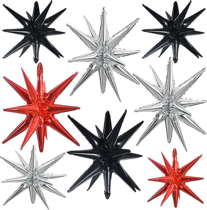 TONIFUL 8 Pcs Explosion Star Foil Balloon Black Silver Red Party Decoration | by TONIFUL