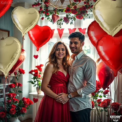 KatchOn Red and Gold Heart Balloons 18 Inch, Foil/Mylar | Helium Supported - Image 5