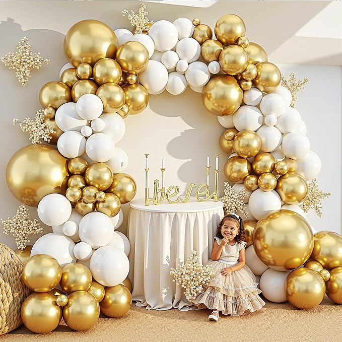412Pcs White and Gold Balloon Arch Kit, 18 12 10 5 Inch Gold balloons White - Image 5