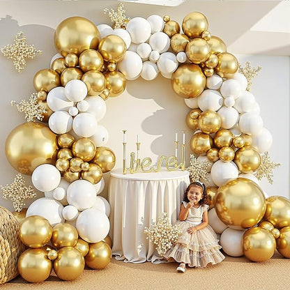 412Pcs White and Gold Balloon Arch Kit, 18 12 10 5 Inch Gold balloons White - Image 5