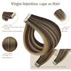 Full Shine Injection Tape in Hair Extensions Human Hair Color BM Virgin Tape in Extensions Seamless Invisible Skin Weft Hair Extensions Straight 22 Inch for Women Add Length 12.5Gram 5Pcs