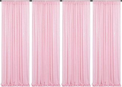 Pink Sequin Backdrop Curtains-4 Panels 2FTx8FT Pink Backdrop by SoarDream