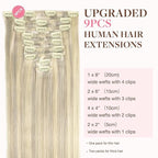 GOO GOO Clip in Hair Extensions Real Human Hair, Remy Human Hair Extensions Clip ins for Women, Natural Human Hair, 22inch 150g 9Pcs, 17A/60A Ash Blonde Highlighted Platinum Blonde