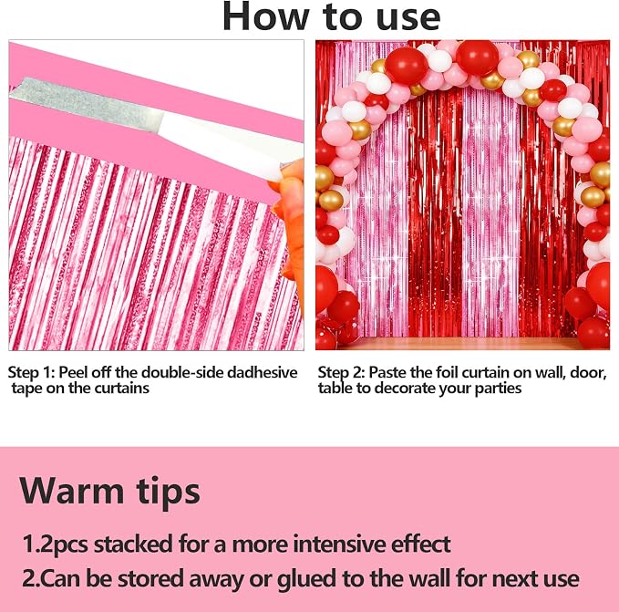 4 Packs Pink and Red Foil Fringe Curtain, Baby Shower, Princess Bachelorette - Image 7