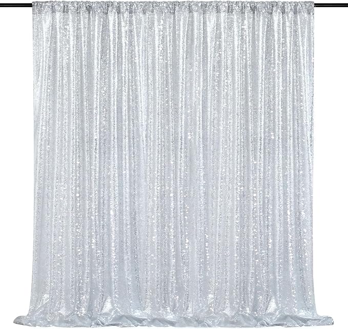 8ft x 8ft Silver Sequin Backdrop CurtainBackdrop by QueenDream