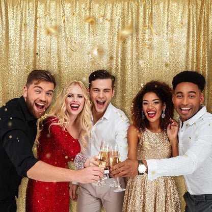 PartyDelight Gold Sequin Backdrop 10x10ft Sparkly Photo Curtain | 4 Inch Rod - Image 7