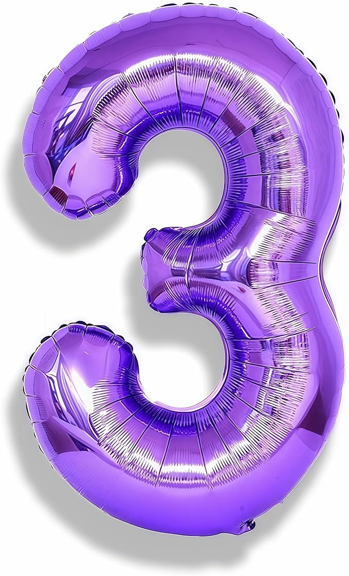 3rd Birthday Number Balloons for Kids, Self Inflating 40 Inch Purple Foil by Isndare
