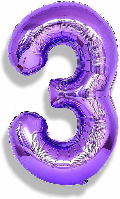 3rd Birthday Number Balloons for Kids, Self Inflating 40 Inch Purple Foil by Isndare