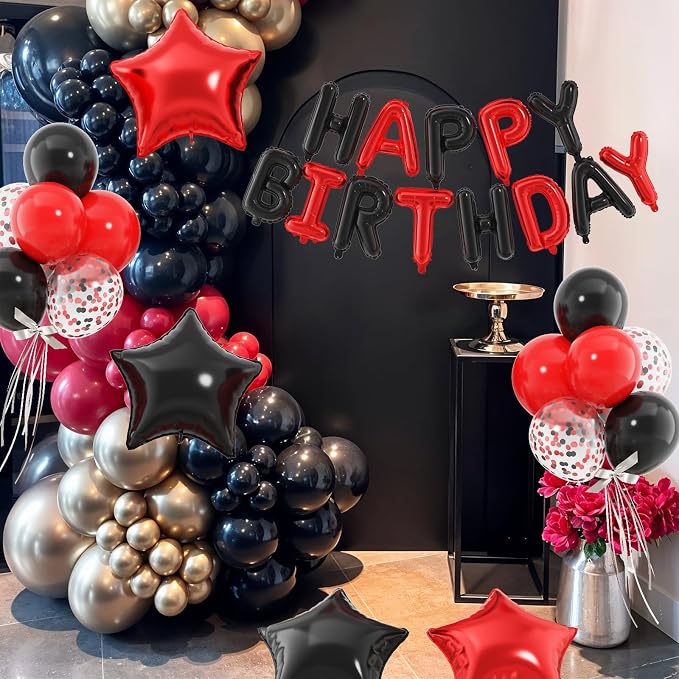 29PC Red Black Happy Birthday Balloon Banner, 16 Inch 3D Letter Banner Sign - Image 5