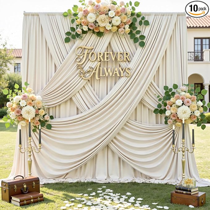 50ft x 12ft Wrinkle Free Beige Backdrop Curtains by CO-AVE