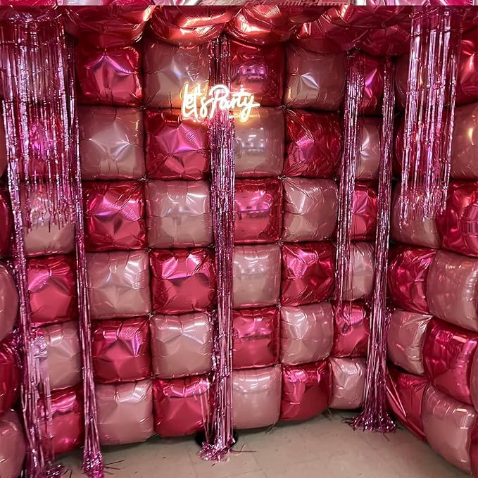 Hot Magenta Pink Square Foil Balloons Wall Tunnel Backdrop Double Sided - Image 5