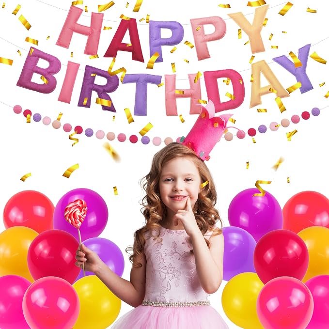 Pre-Strung 3D Felt Happy Birthday Banner, Max span 10ft, NO DIY, Includes Pom - Image 6