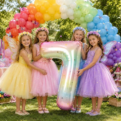 7th Birthday Balloons for Girls, Large Mylar Colorful Multicolor 7 Balloon - Image 3