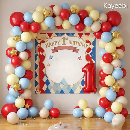 Red Blue Yellow Beige Balloons Arch 12inch Pastel Blue Yellow Red White Sand - Image 6
