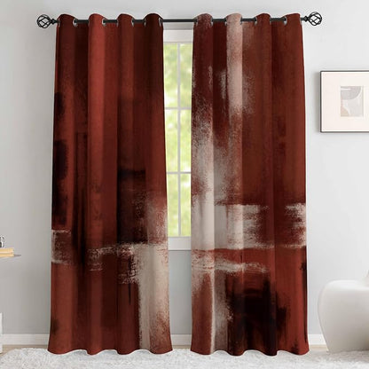Asuexpect Red Curtains 2 Panels Abstract Rust Curtain Room Darkening Grommet - Image 3