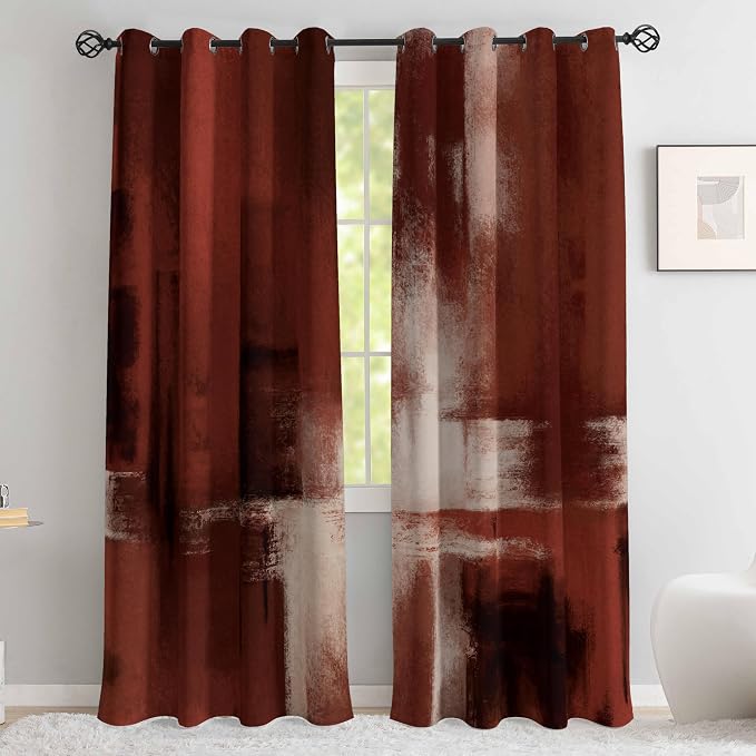 Asuexpect Red Curtains 2 Panels Abstract Rust Curtain Room Darkening Grommet - Image 3