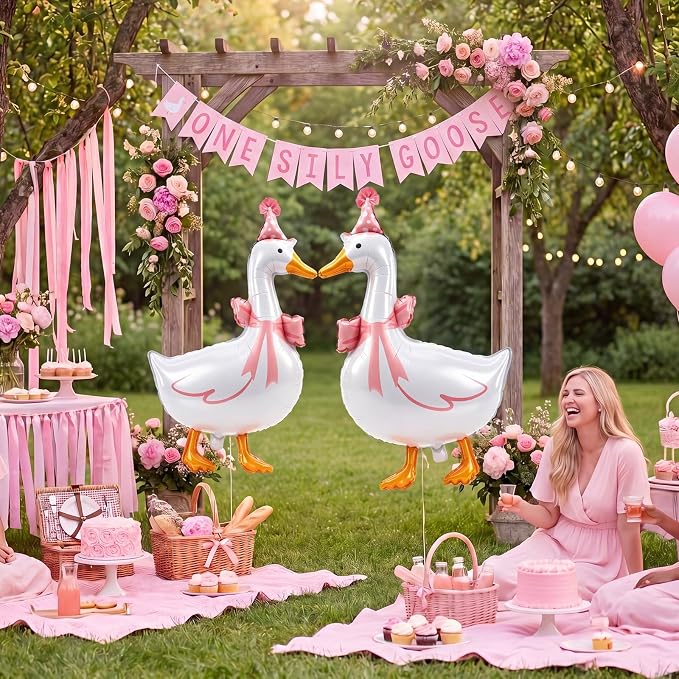 Soulchen 6 Pcs One Silly Goose Balloons Set 33" Giant White Goose Foil Balloons - Image 6