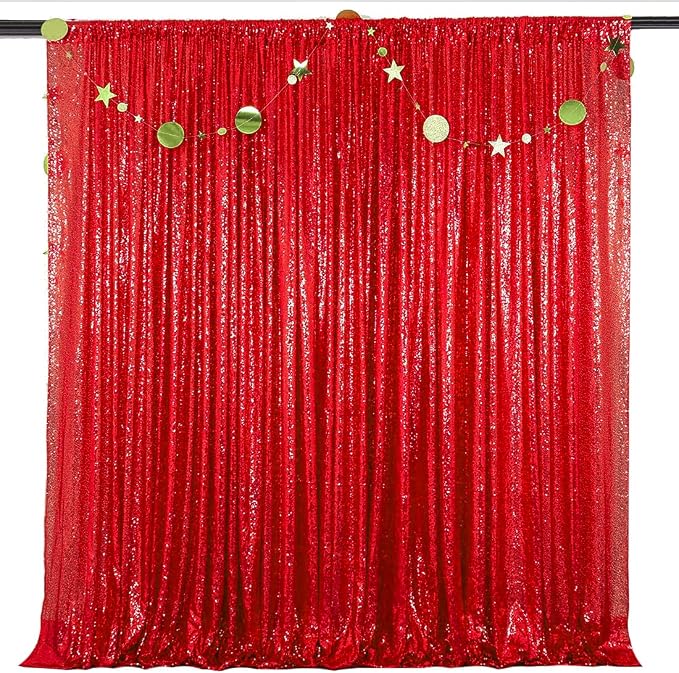 Red Sequin Backdrop Curtains 10FTx10FT 1 Panel | Shimmer Wall Backdrop by HMQIANG