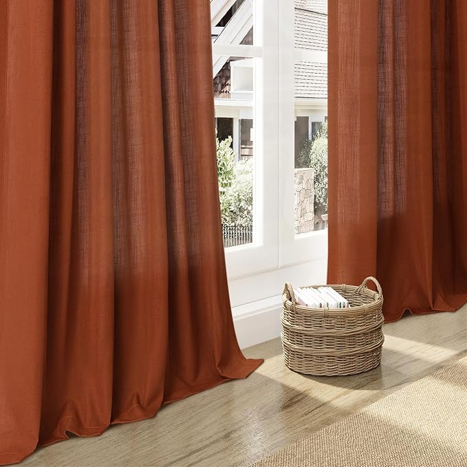 Rust Linen Curtains 94 inches Long 2 Panel Back Tab Rod Pocket Rustic Farmhouse - Image 6