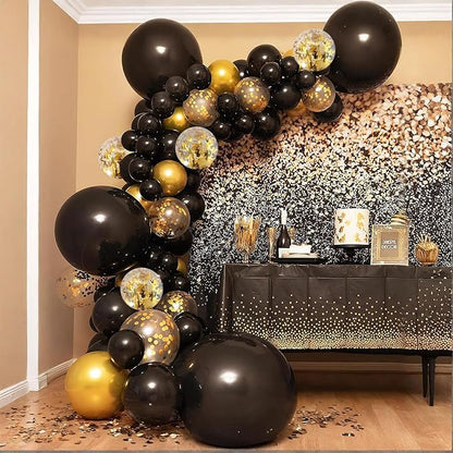 Black and Gold Balloons, 12 Inch Black and Metallic Chrome Gold Confetti - Image 7