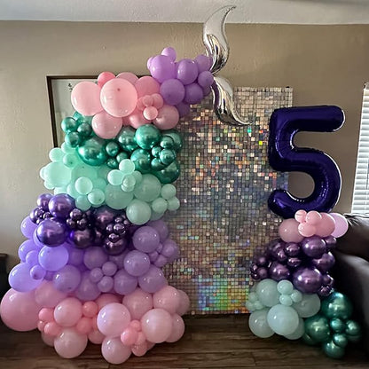 Mermaid Party Balloon Set, 60 Packs 12 Inches Metallic Purple Pink Green Blue - Image 4