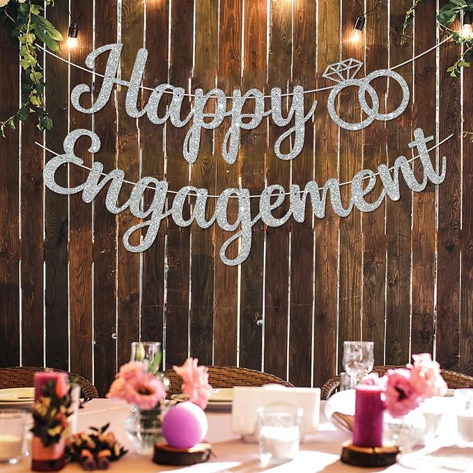 BEISHIDA Glitter Happy Engagement Banner-No DIY, Engagement Party Decorations - Image 5