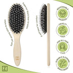 Natural Boar Bristle Hair Brush for Women, Men, Kids; Dry and Wet Detangling Hair Brush Gently Enhances Shine, Smooths Frizz and Prevents Breakage in Fine and Straight, Thick and Curly Hair (oval)