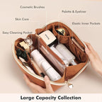 Prite Makeup Bag for Women Travel Waterproof Vegan Leather Cosmetic Bag Open Flat Toiletry Bag With Clear Divider and Handle