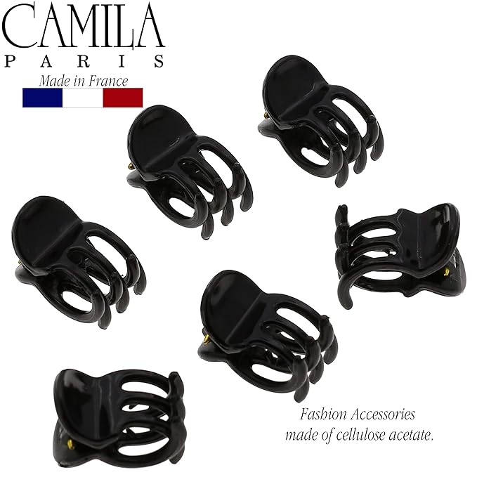 Camila Paris CP2392 French Hair Clip for Women, Set of 6 Extra Small Black, Girls Hair Claw Clip Jaw Fashion Durable Styling Hair Accessories for Women, Ladies Strong Hold Grip Clamp, Made in France