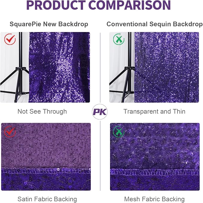 SquarePie 8x8ft Purple Sequin Backdrop, High Density Non-Transparent Glitter - Image 8
