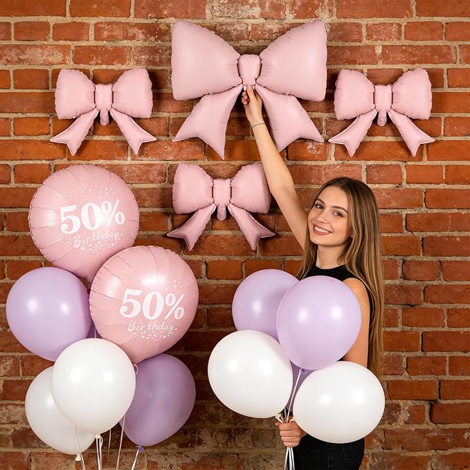 Pink Bow Foil Balloons 38in 21in Different Sizes Pink Bow Theme Coquette Party - Image 6