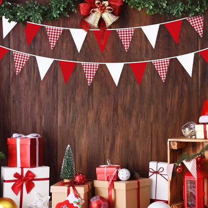 32Ft Red Party Decorations Red Plaid Checkered White Triangle Flag Gingham - Image 7