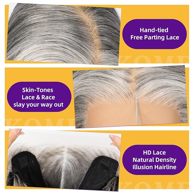 Grey Synthetic Lace Front Wig,13×6 Curly Glueless Wigs for Women Daily Use 22IN（#2/60HL）