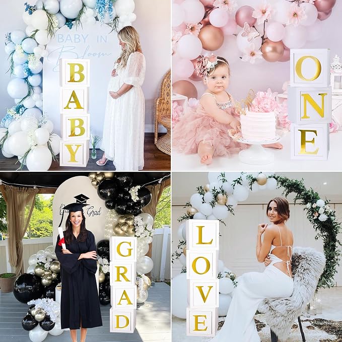 QIFU Baby Shower Decorations 4pcs Baby Balloon Boxes Blocks - Image 5