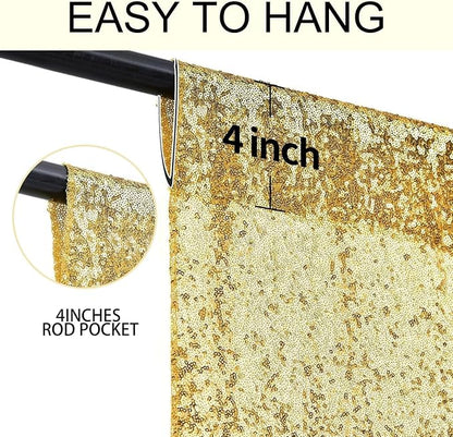 2×8FT-6PCS Gold Sequin Backdrop Curtains Panels, Photography Backdrop Glitter - Image 5