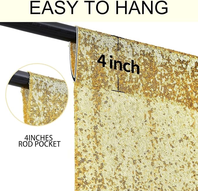 4×8FT-2PCS Gold Sequin Backdrop Curtains Panels, Photography Backdrop Glitter - Image 5