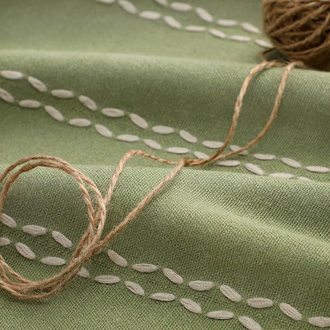 Olive Green 100% Boho Blackout Curtains 84 Inch 2 Panels | Vintage Farmhouse - Image 4
