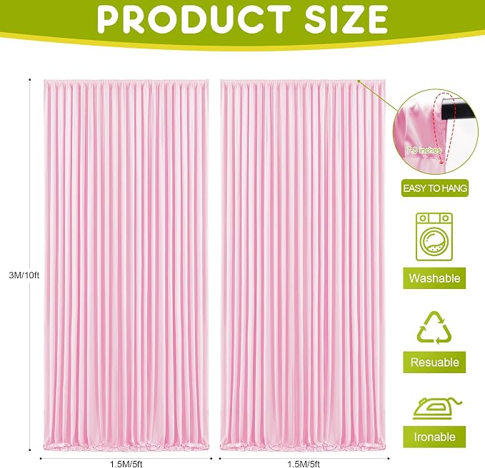 Pink Backdrop Curtain for Wedding Parties Backdrop Drapes 10x10FT | Wrinkle - Image 2
