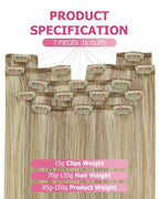 YoungSee Blonde Clip in Hair Extensions Highlights Human Hair Clip in Extensions Light Blonde Highlights Golden Blond Hair Extension Clip ins Easy to Install 7Pcs 120G 14inch