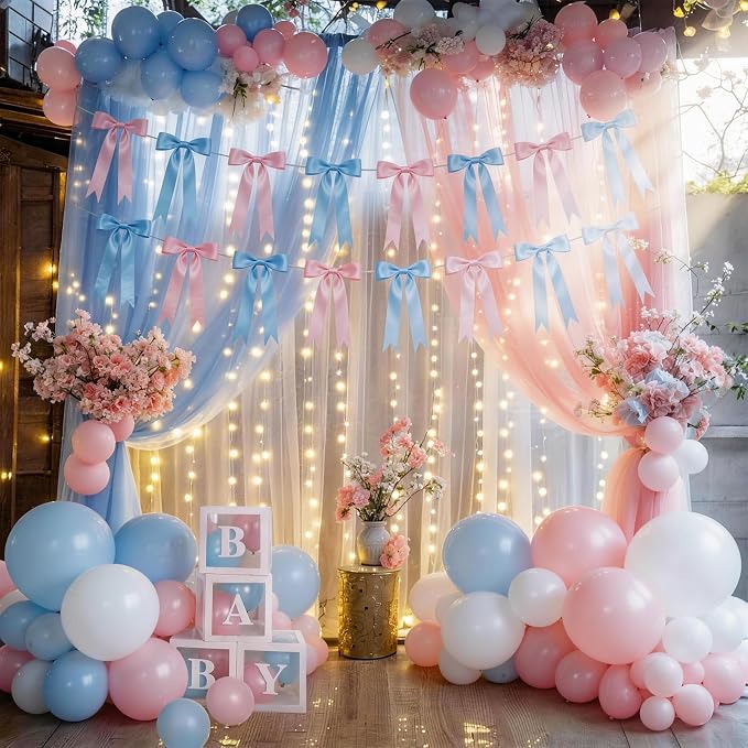 2 Strings Baby Pink & Blue Bow Garland Banner Decorations - Image 4