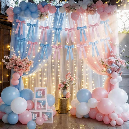 2 Strings Baby Pink & Blue Bow Garland Banner Decorations - Image 4