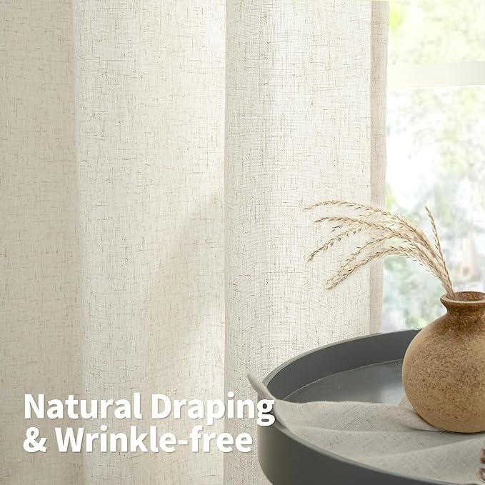 YoungsTex 45 Inch Length Beige Linen Curtains - Image 6