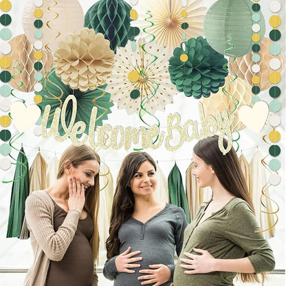 Sage Green Baby Shower Decorations Boys Safari Welcome Baby Sign Olive Green - Image 6